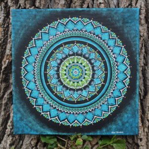 Ručně malovaná mandala na plátně